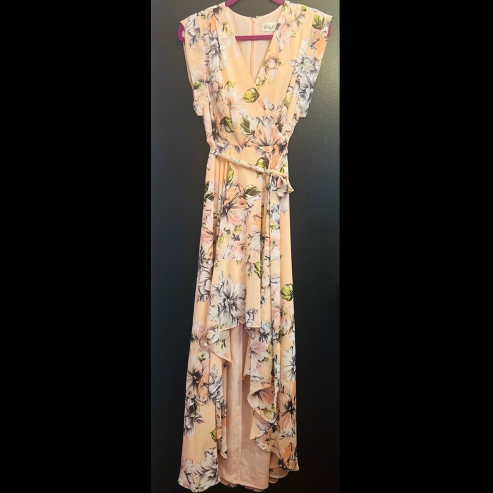 Eliza J. Floral Wrap Maxi Dress in Peach